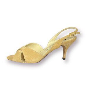 Bettye Muller Size 8 Beige Suede Leather Made in Italy Open Toe Slingback Heels